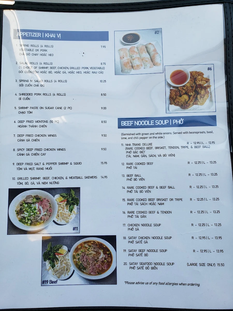 Menu, Nha Trang Restaurant