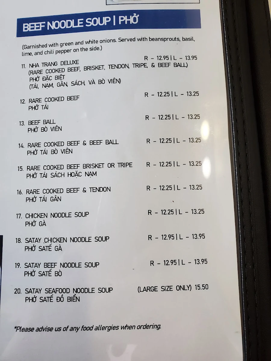 Menu, Nha Trang Restaurant