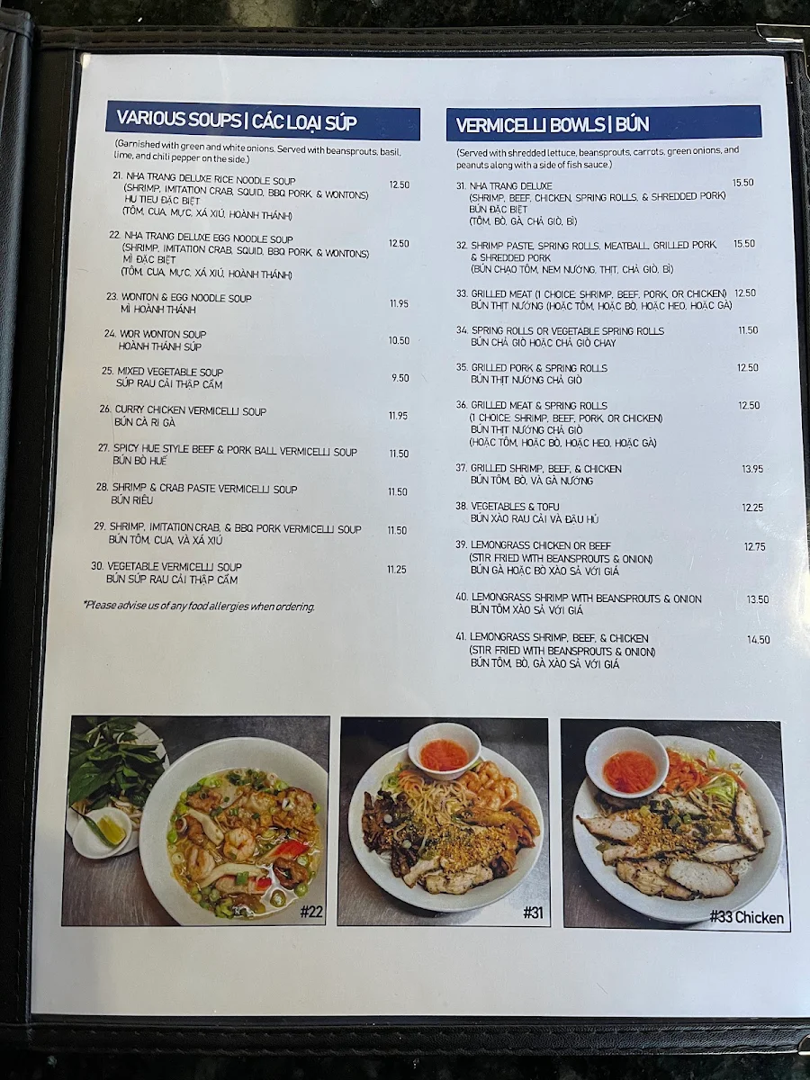 Menu, Nha Trang Restaurant