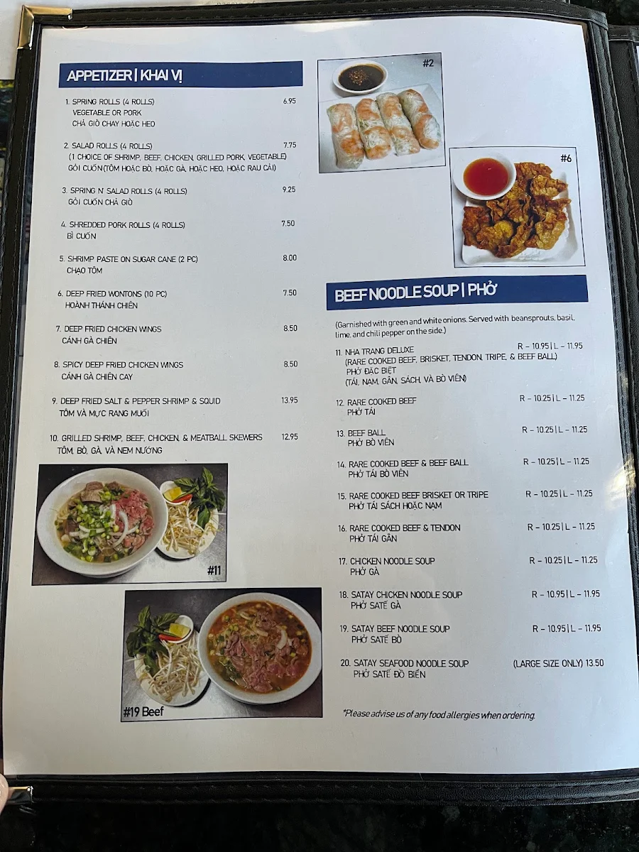 Menu, Nha Trang Restaurant