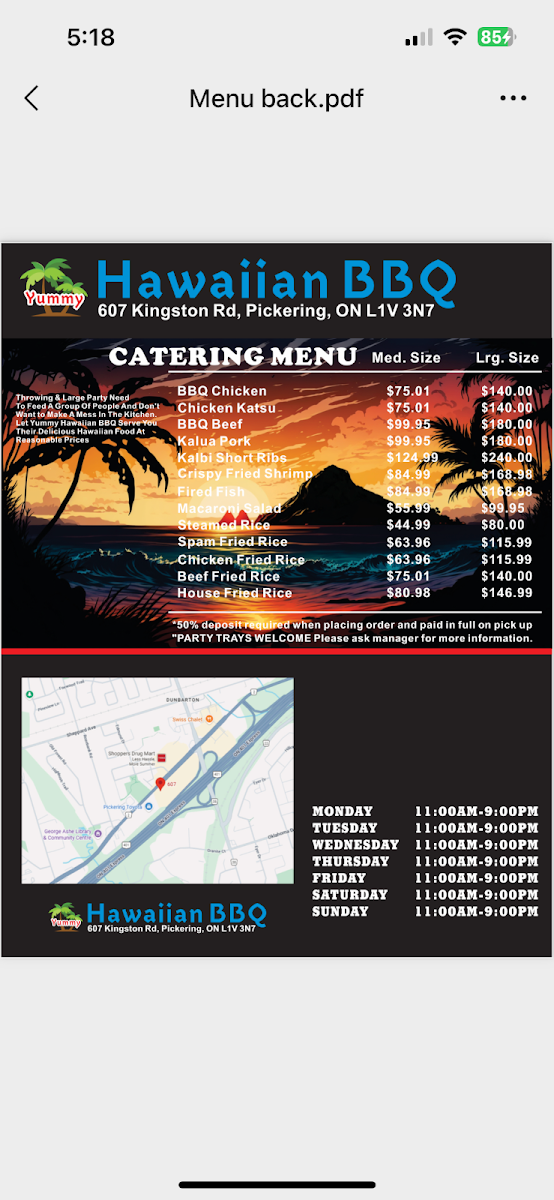 Menu, Yummy Hawaii BBQ