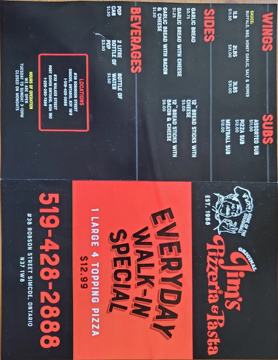 Menu, Oscar’s Pizzeria