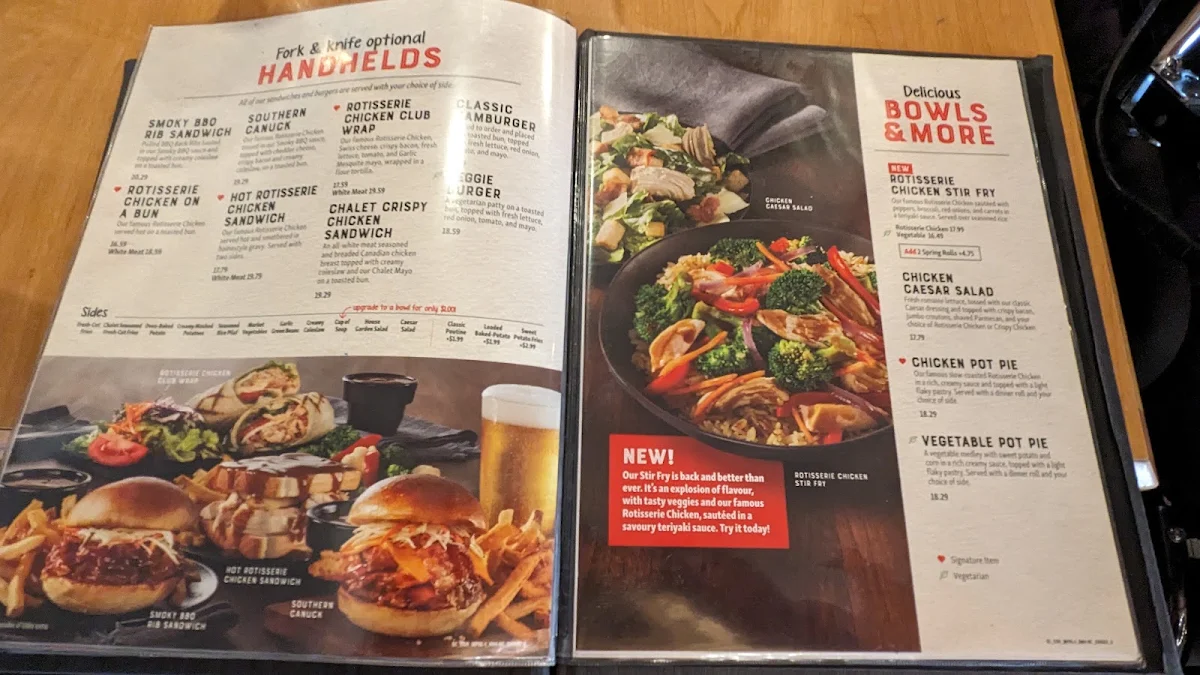 Menu, Swiss Chalet