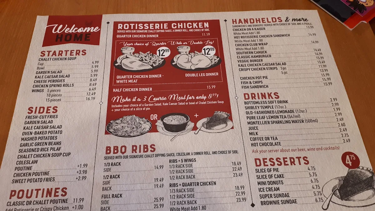 Menu, Swiss Chalet