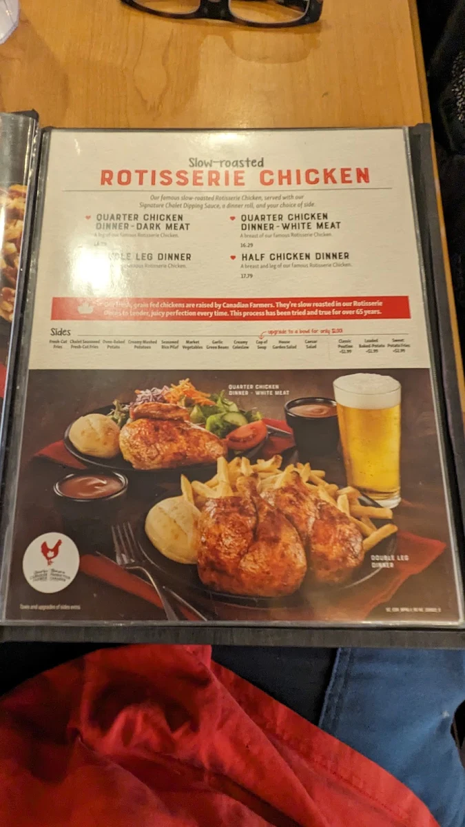Menu, Swiss Chalet