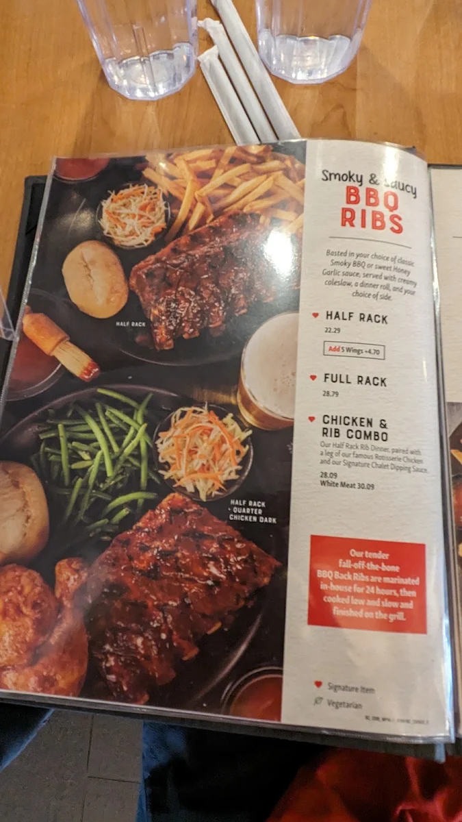 Menu, Swiss Chalet