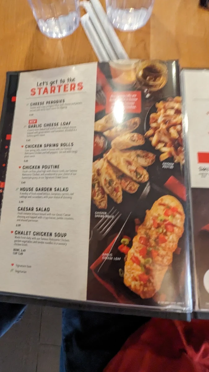 Menu, Swiss Chalet