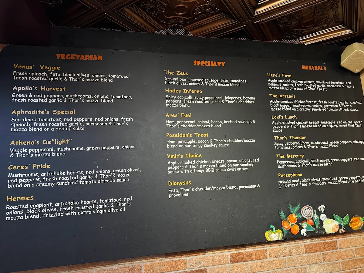Menu, Thor's Pizzeria