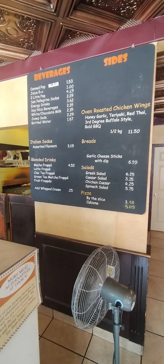 Menu, Thor's Pizzeria