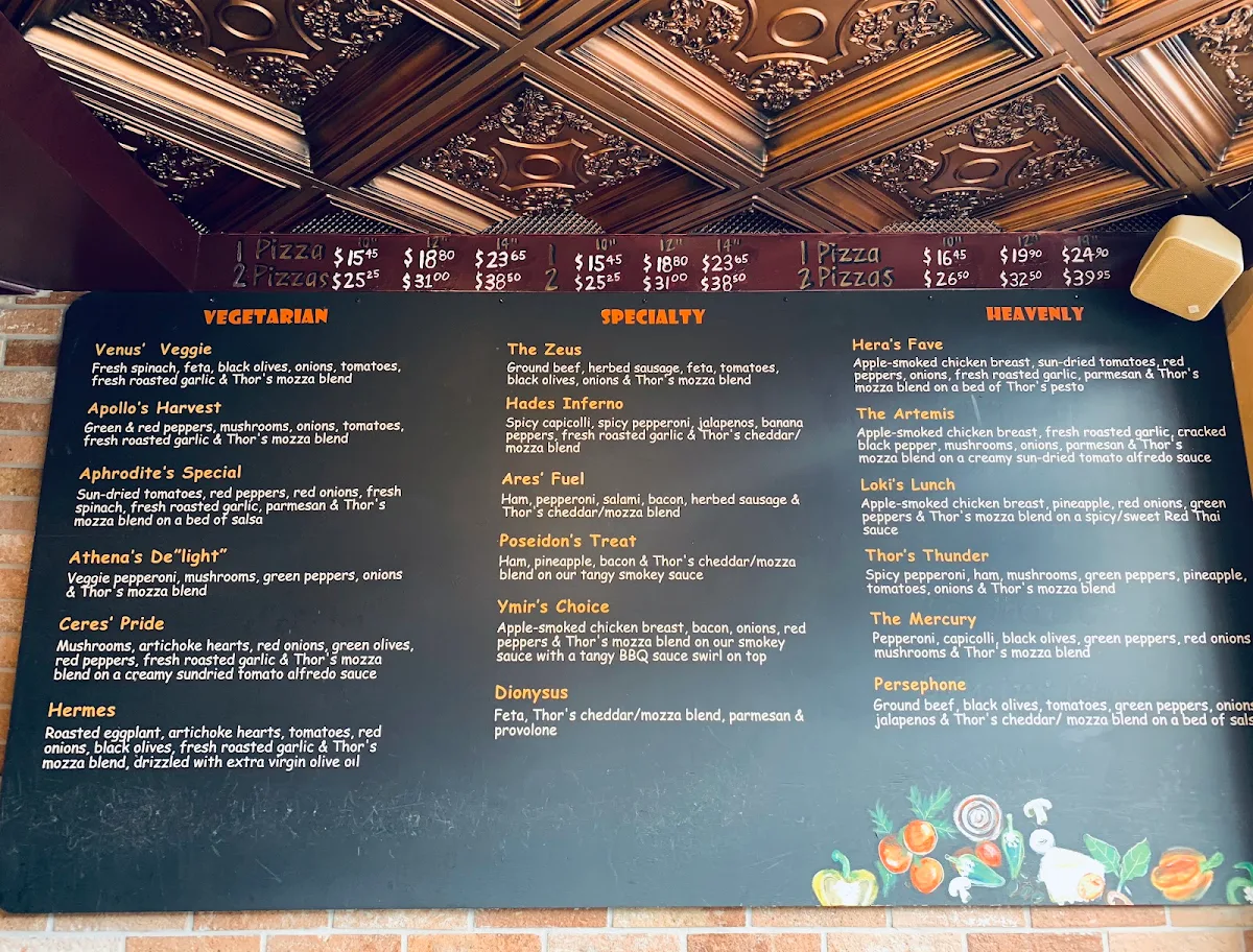 Menu, Thor's Pizzeria