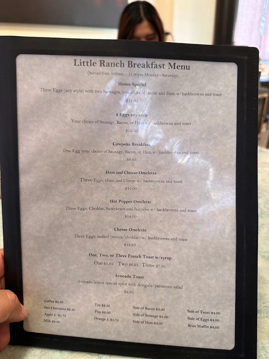 Menu, Little Ranch Cafe