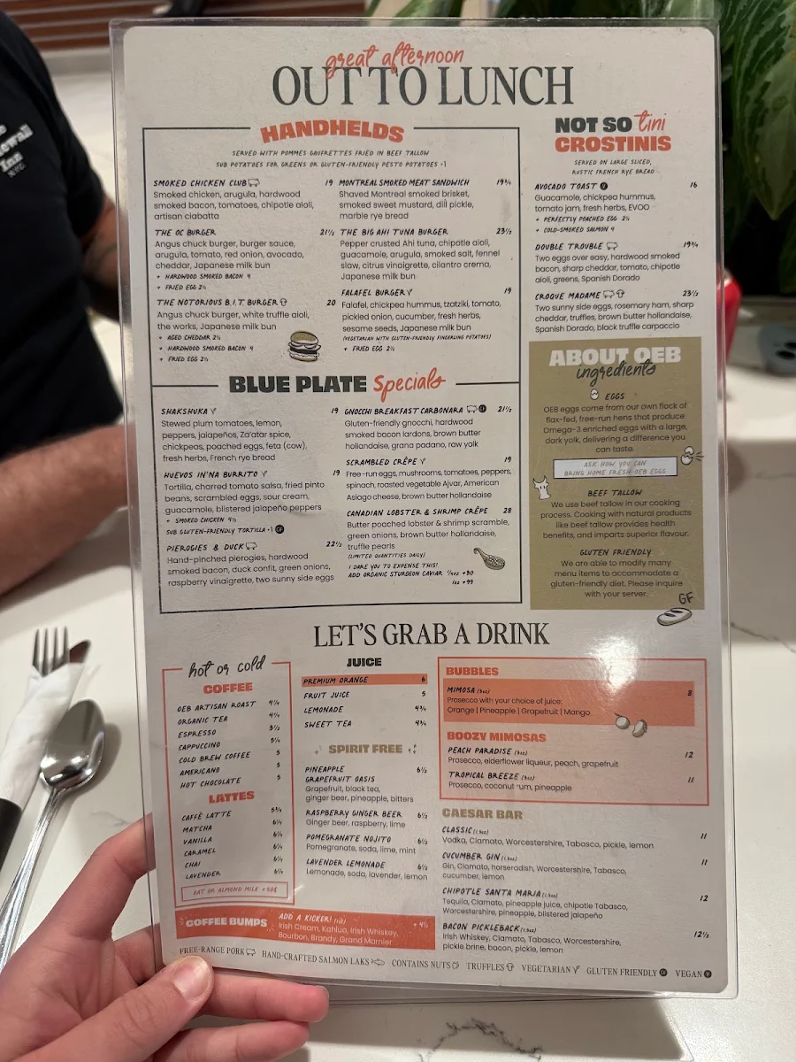 Menu, OEB Breakfast Co.