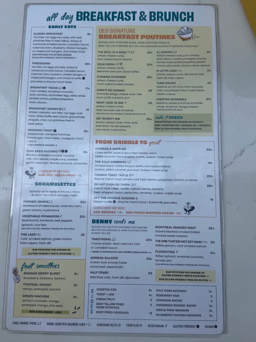 Menu, OEB Breakfast Co.