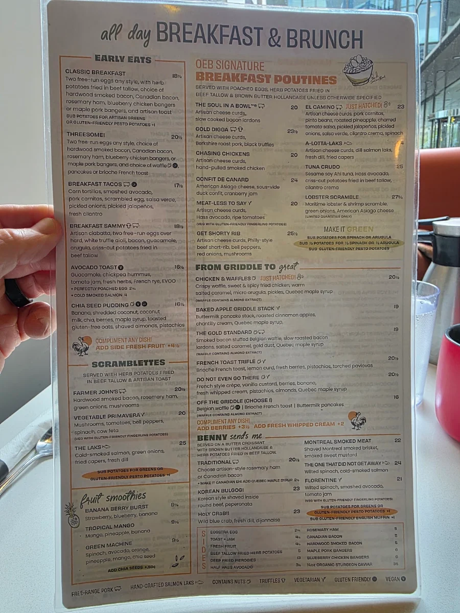 Menu, OEB Breakfast Co.
