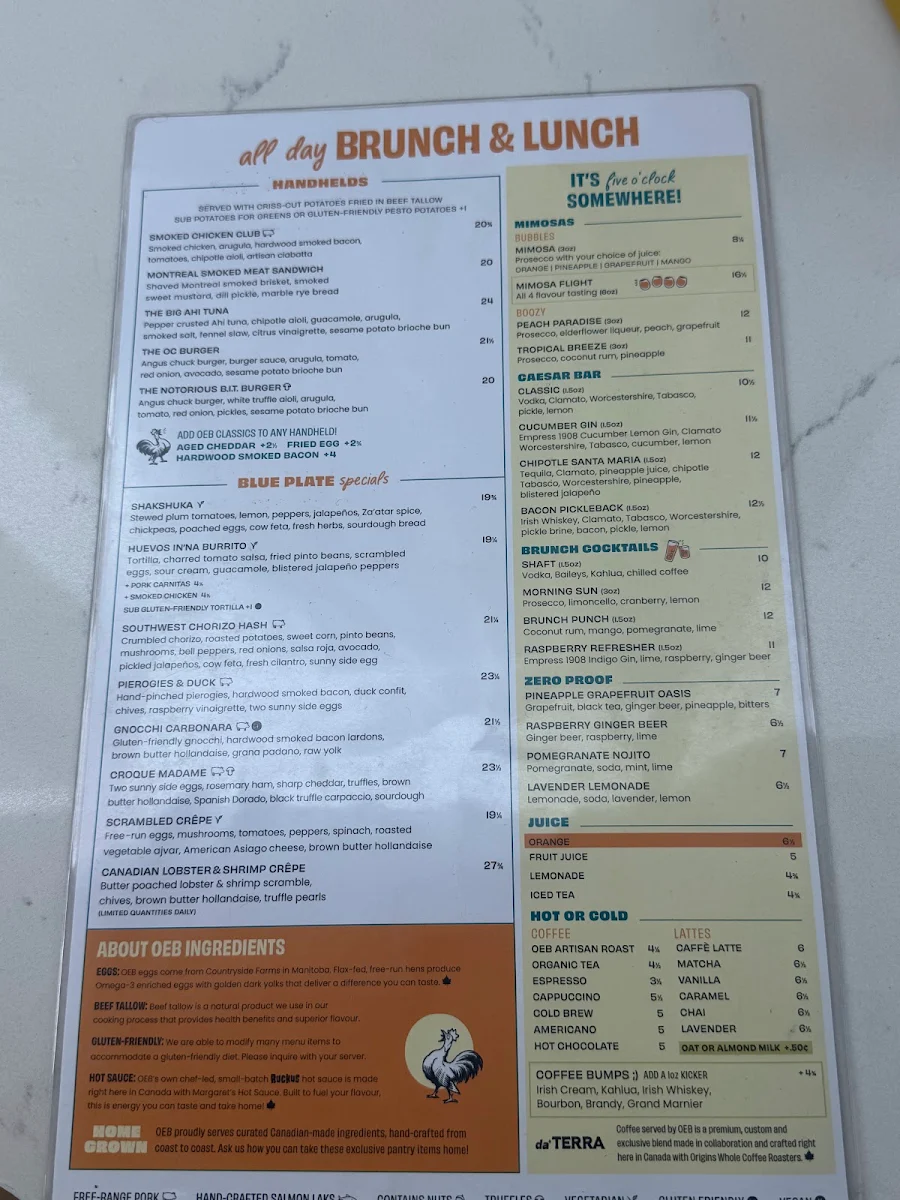 Menu, OEB Breakfast Co.