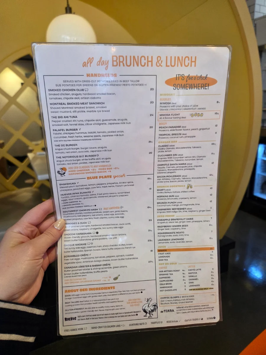 Menu, OEB Breakfast Co.
