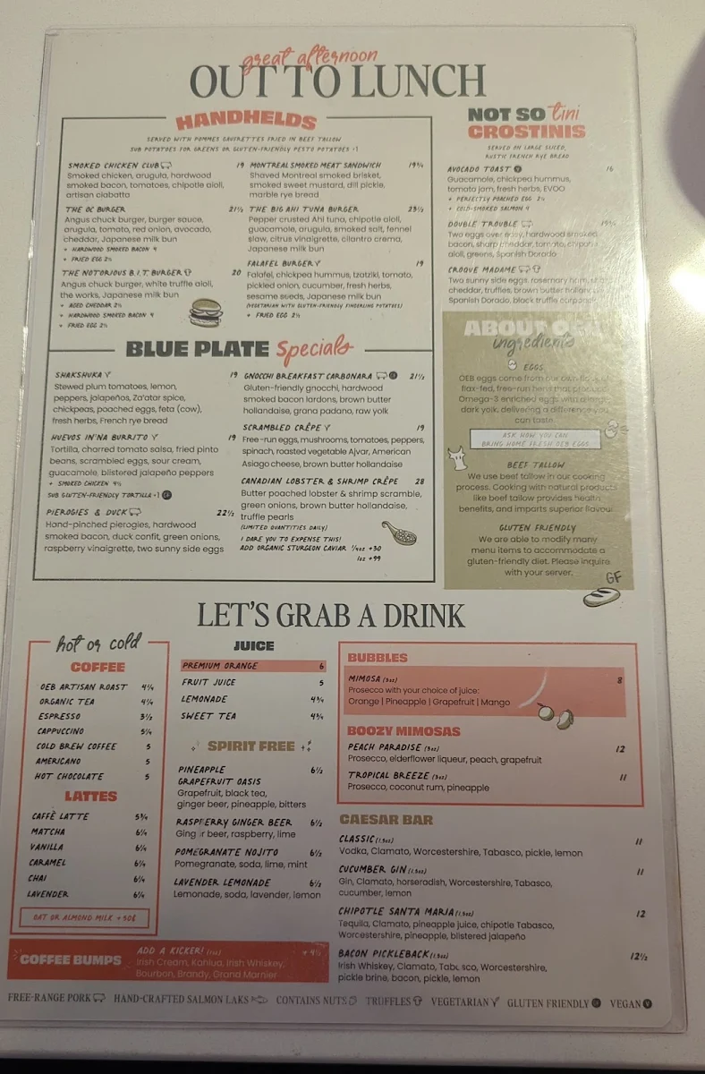 Menu, OEB Breakfast Co.