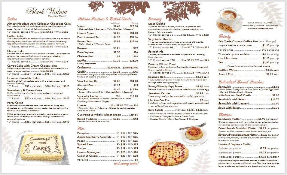 Menu, Black Walnut Bakery Cafe
