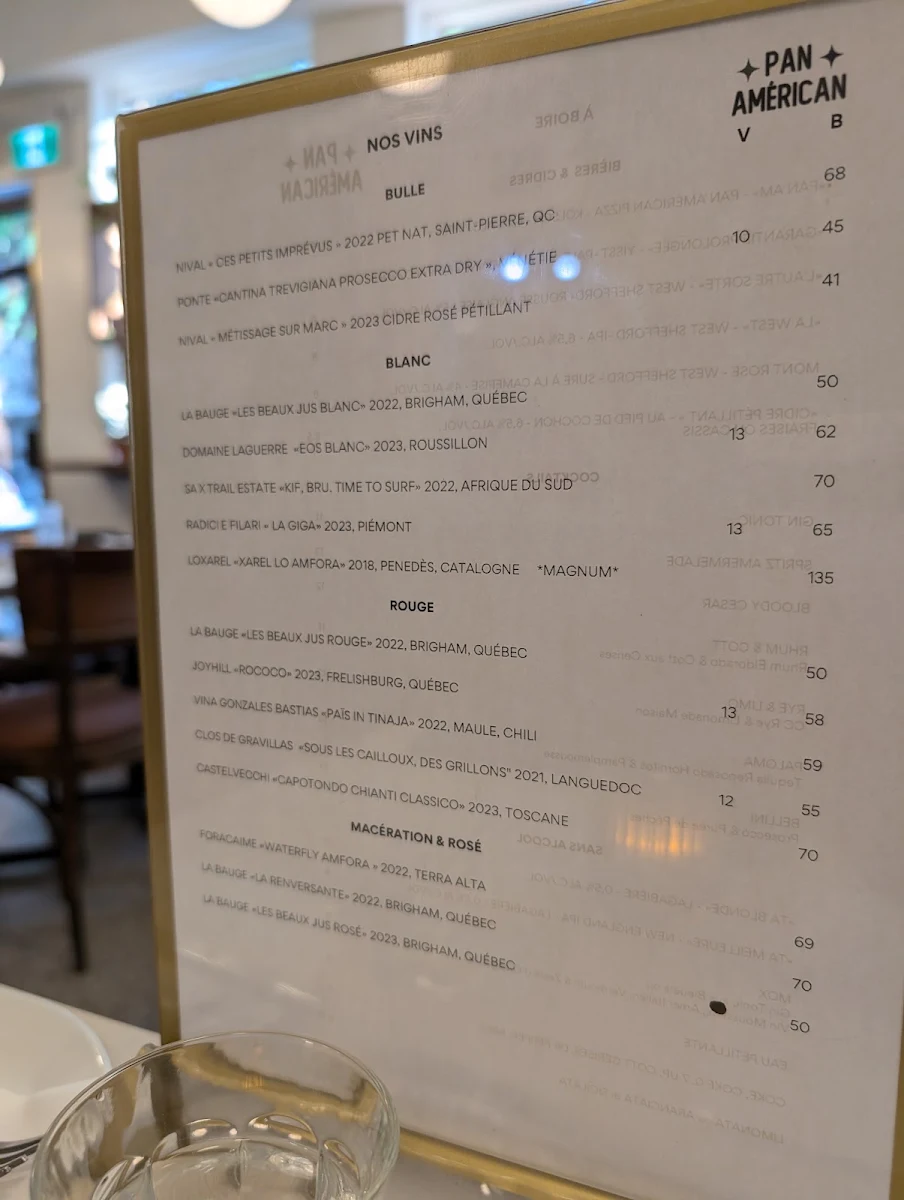 Menu, Pan Américan Pizza