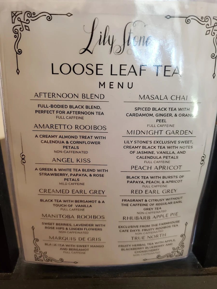 Menu, Lily Stone Cafe