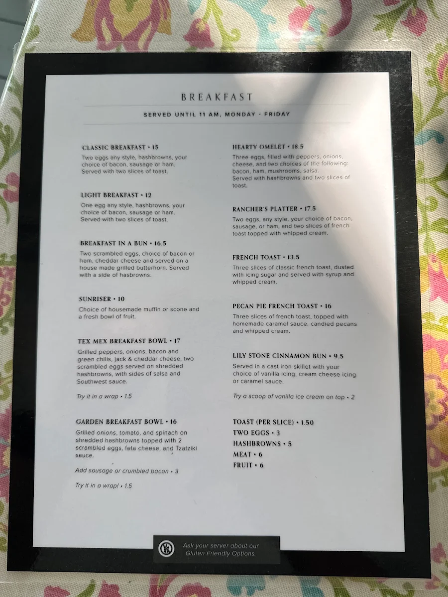 Menu, Lily Stone Cafe