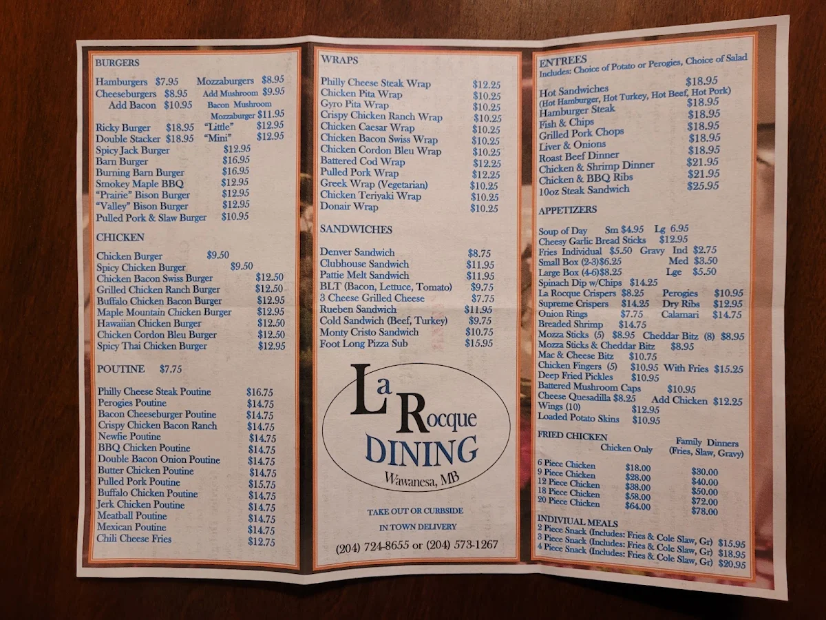 Menu, La Rocque Dining