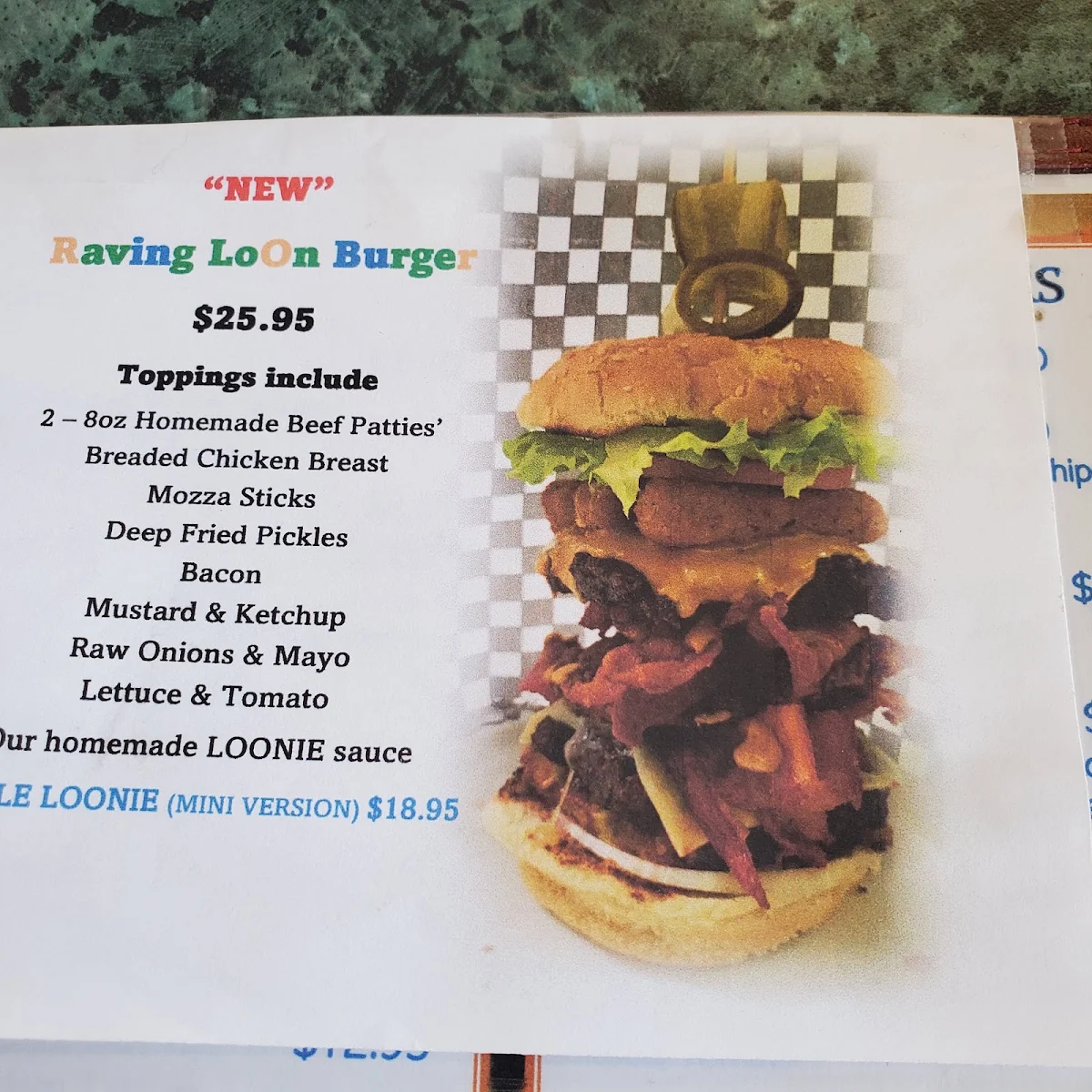 Menu, La Rocque Dining