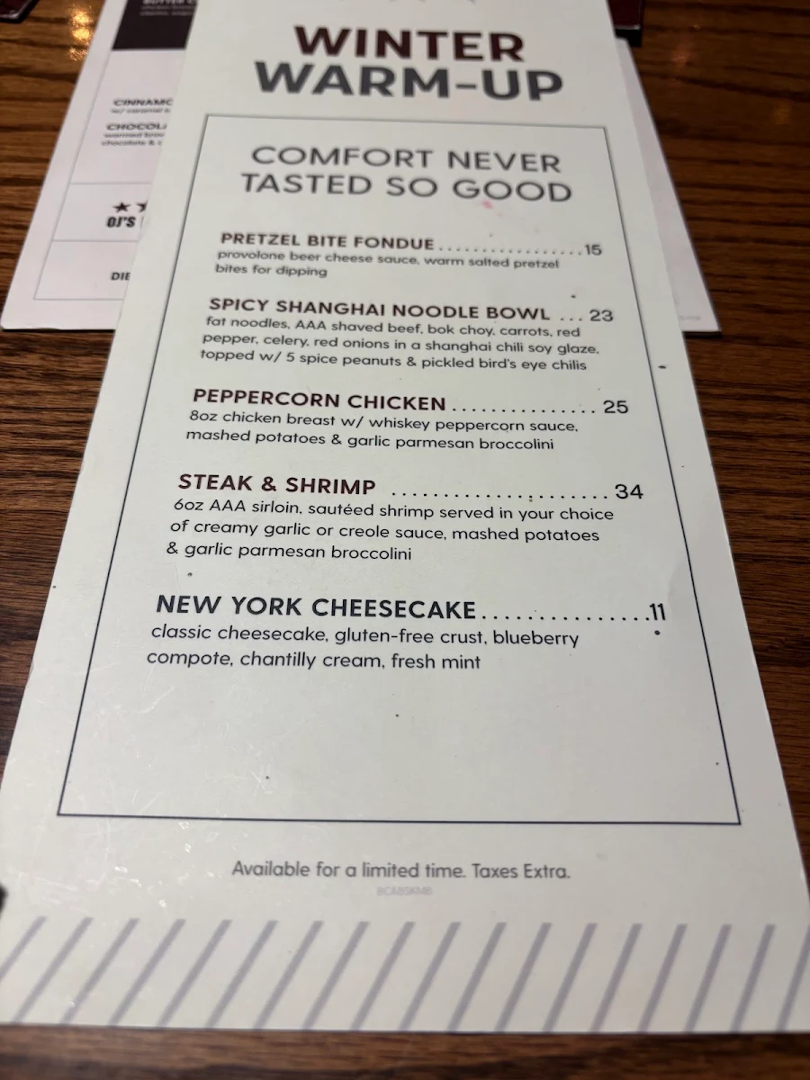 Menu, Original Joe's