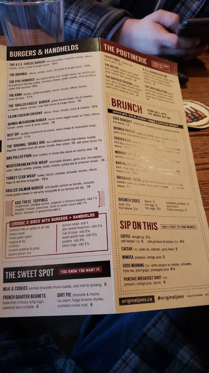 Menu, Original Joe's