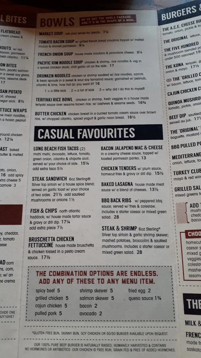 Menu, Original Joe's