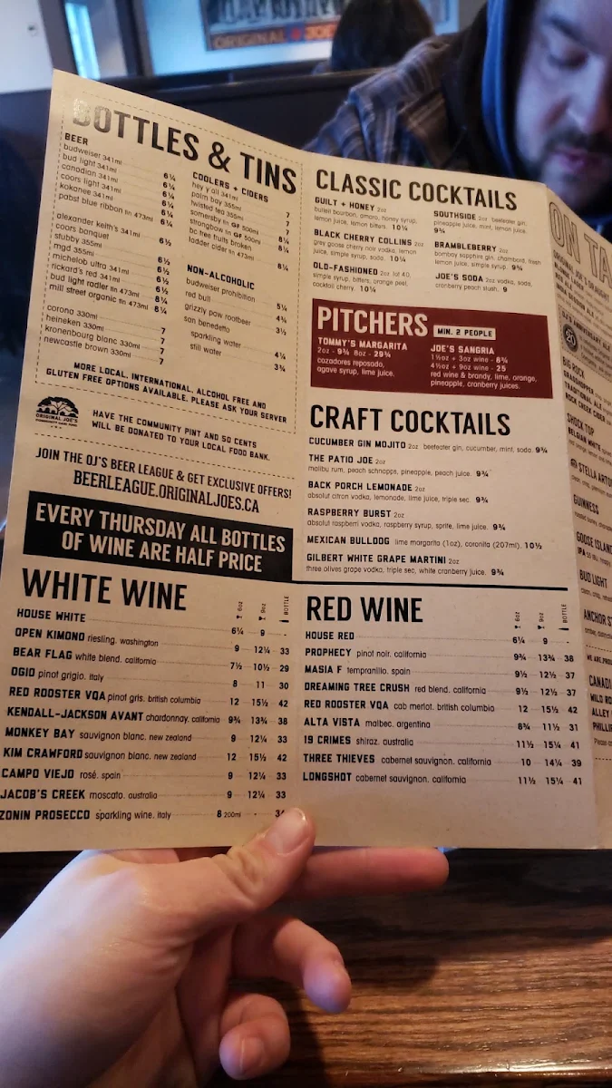 Menu, Original Joe's