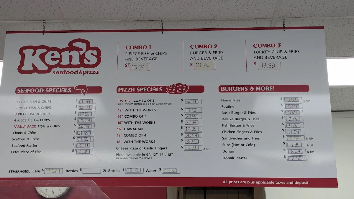 Menu, Ken's Seafood & Pizza