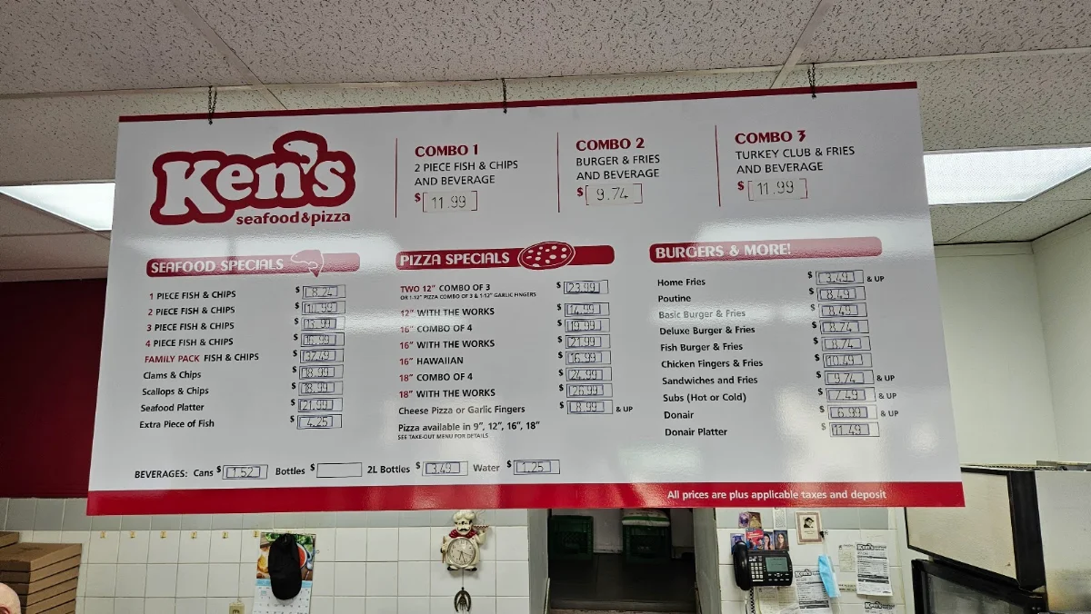 Menu, Ken's Seafood & Pizza