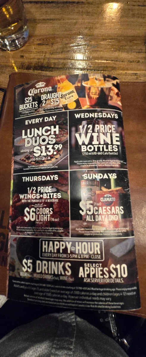 Menu, Kelseys Original Roadhouse