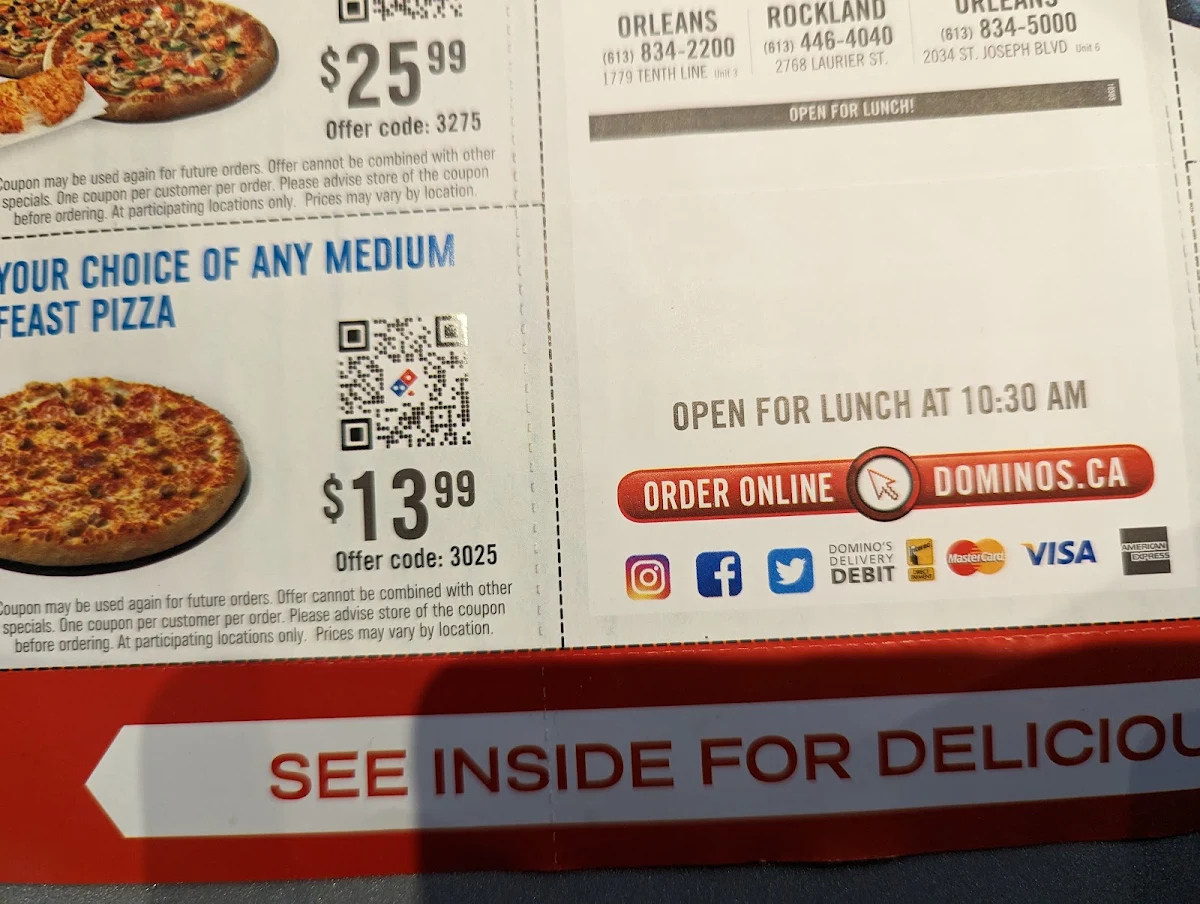 Menu, Domino's Pizza