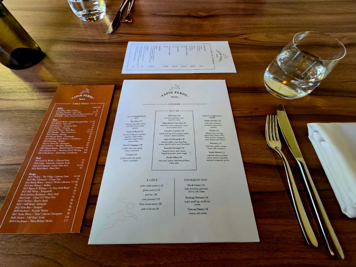 Menu, Bistro Lapin Perdu
