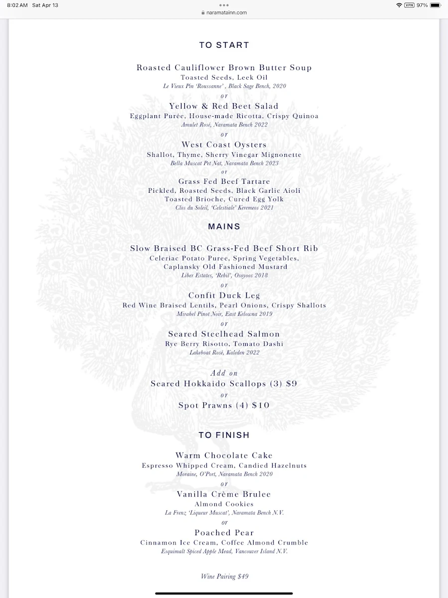 Menu, Bistro Lapin Perdu