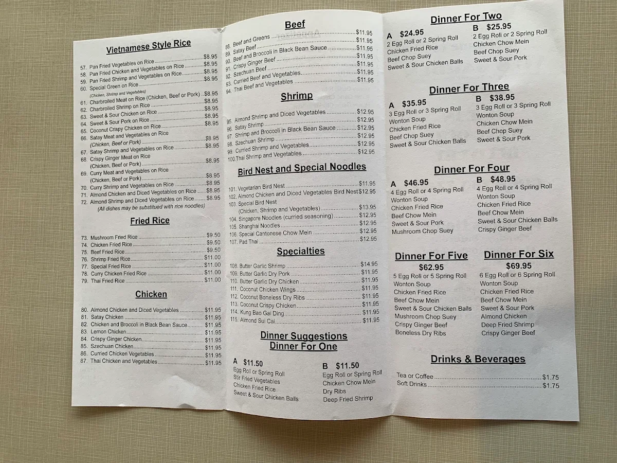 Menu, Vu's Garden