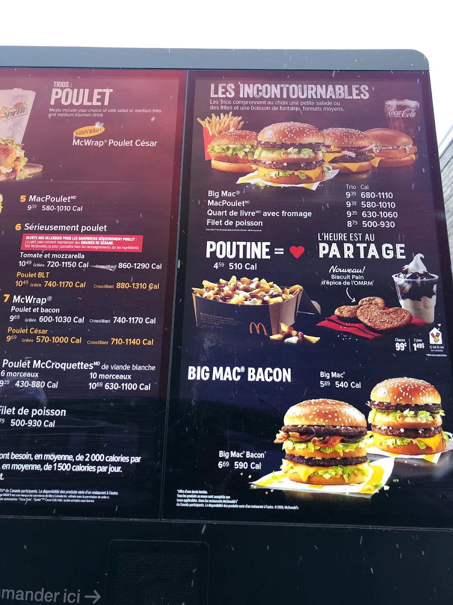Menu, McDonald's