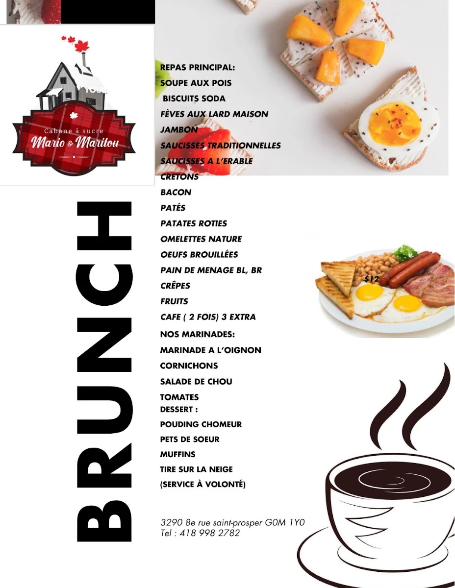 Menu, Cabane à Sucre Mario & Marilou