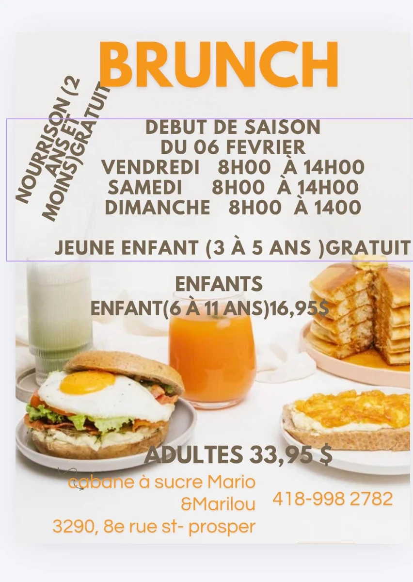 Menu, Cabane à Sucre Mario & Marilou