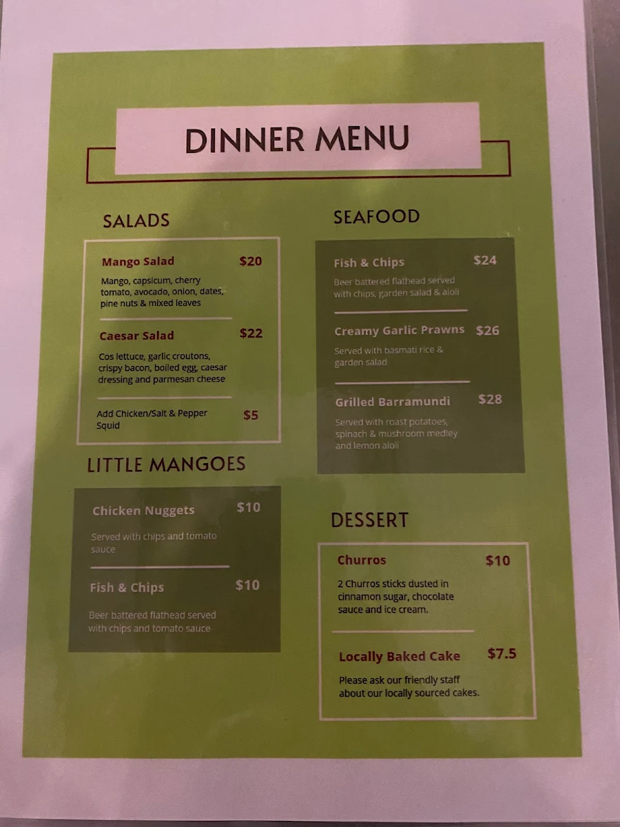 Menu, The Green Mango Cafe