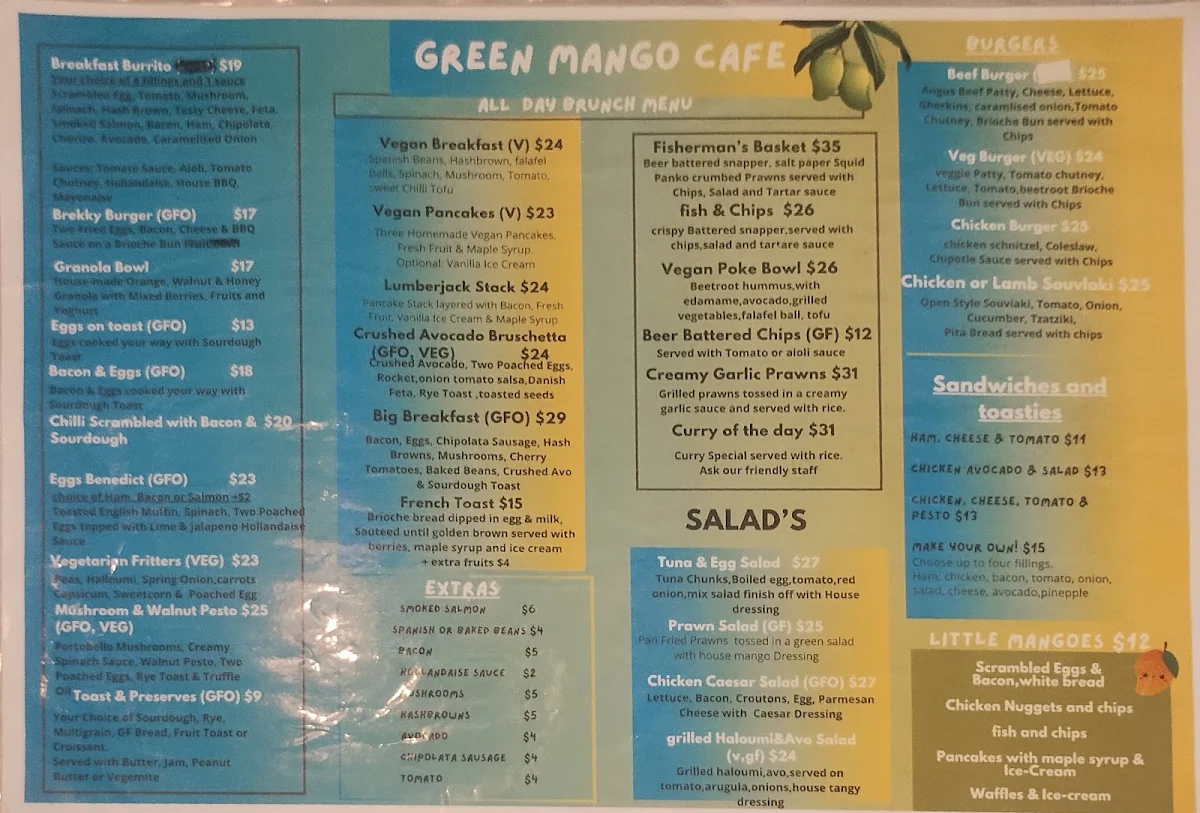Menu, The Green Mango Cafe