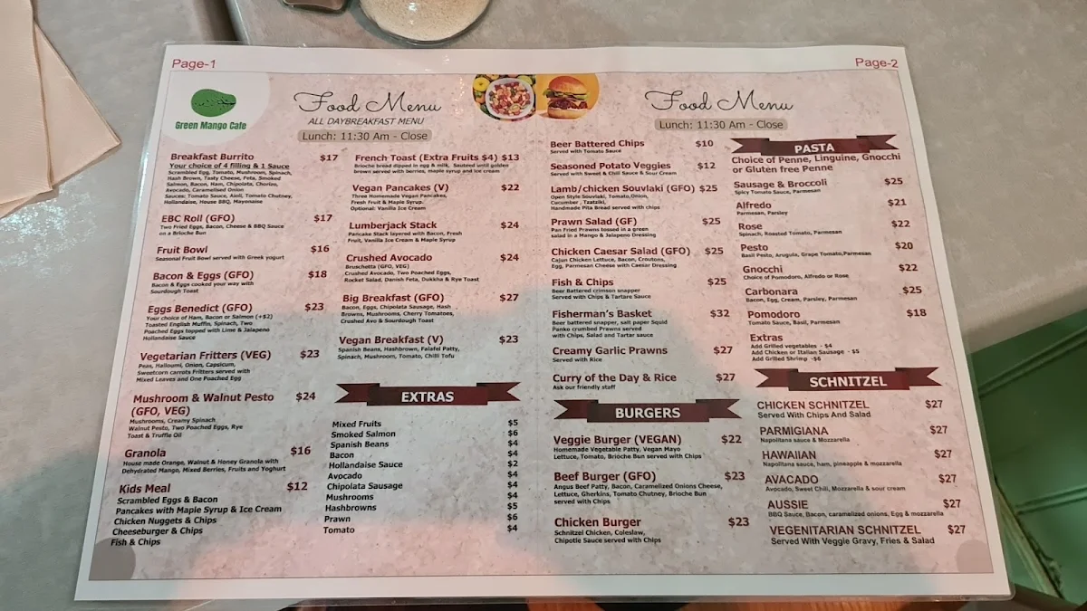 Menu, The Green Mango Cafe