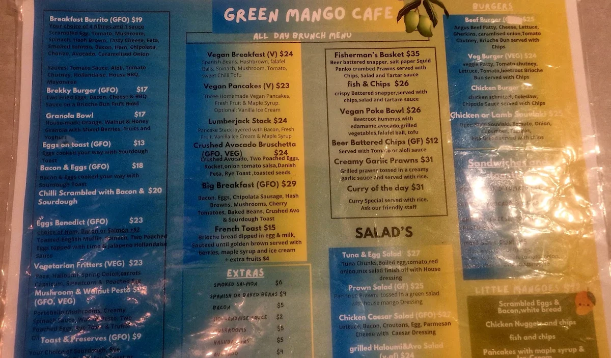 Menu, The Green Mango Cafe