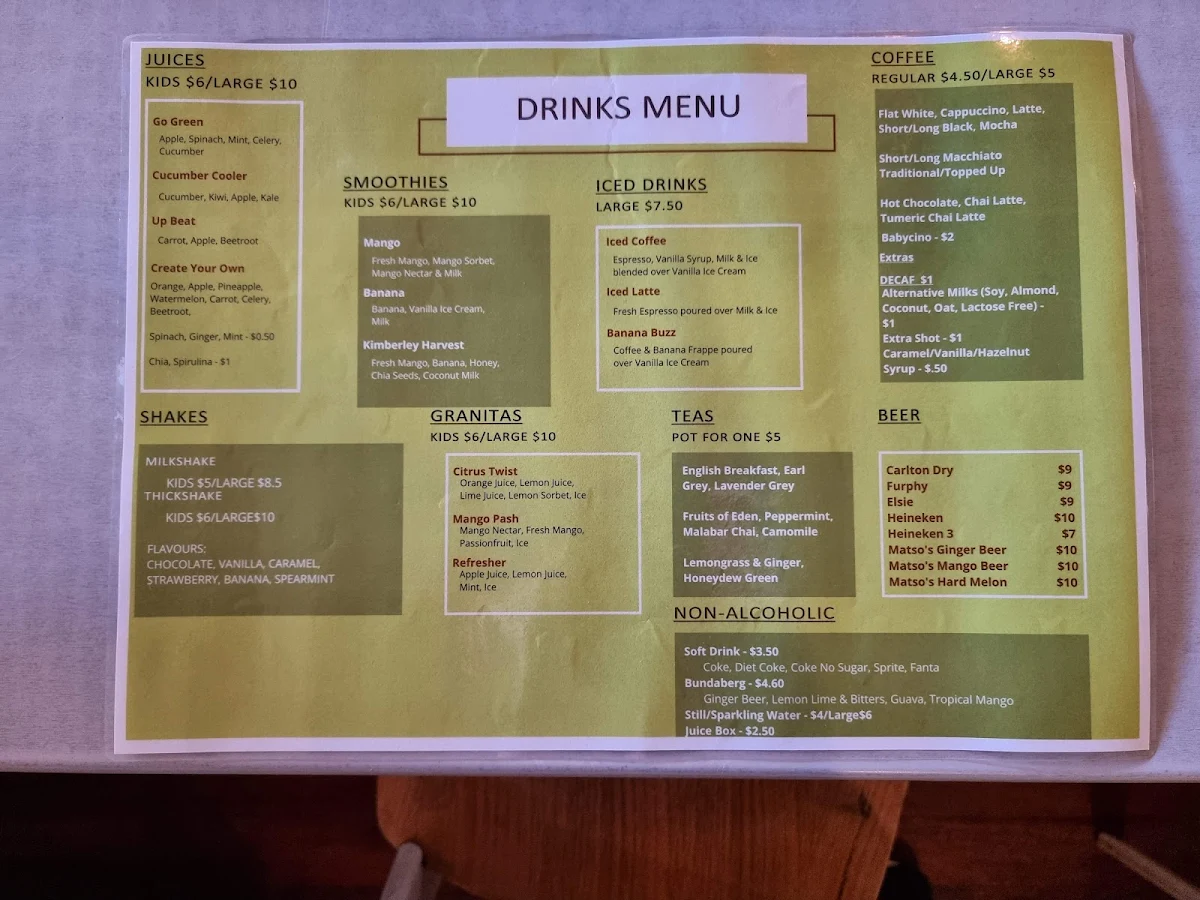 Menu, The Green Mango Cafe