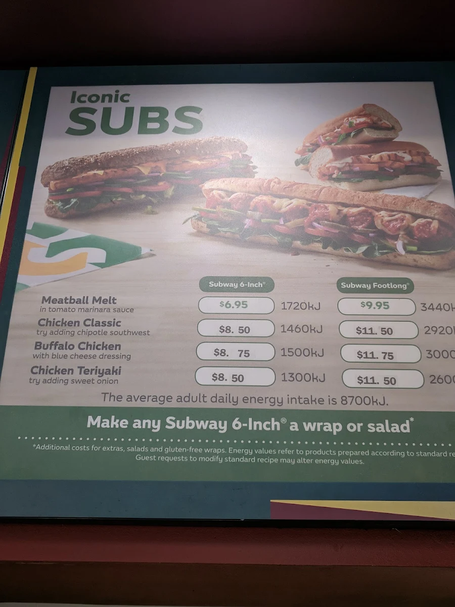 Menu, Subway
