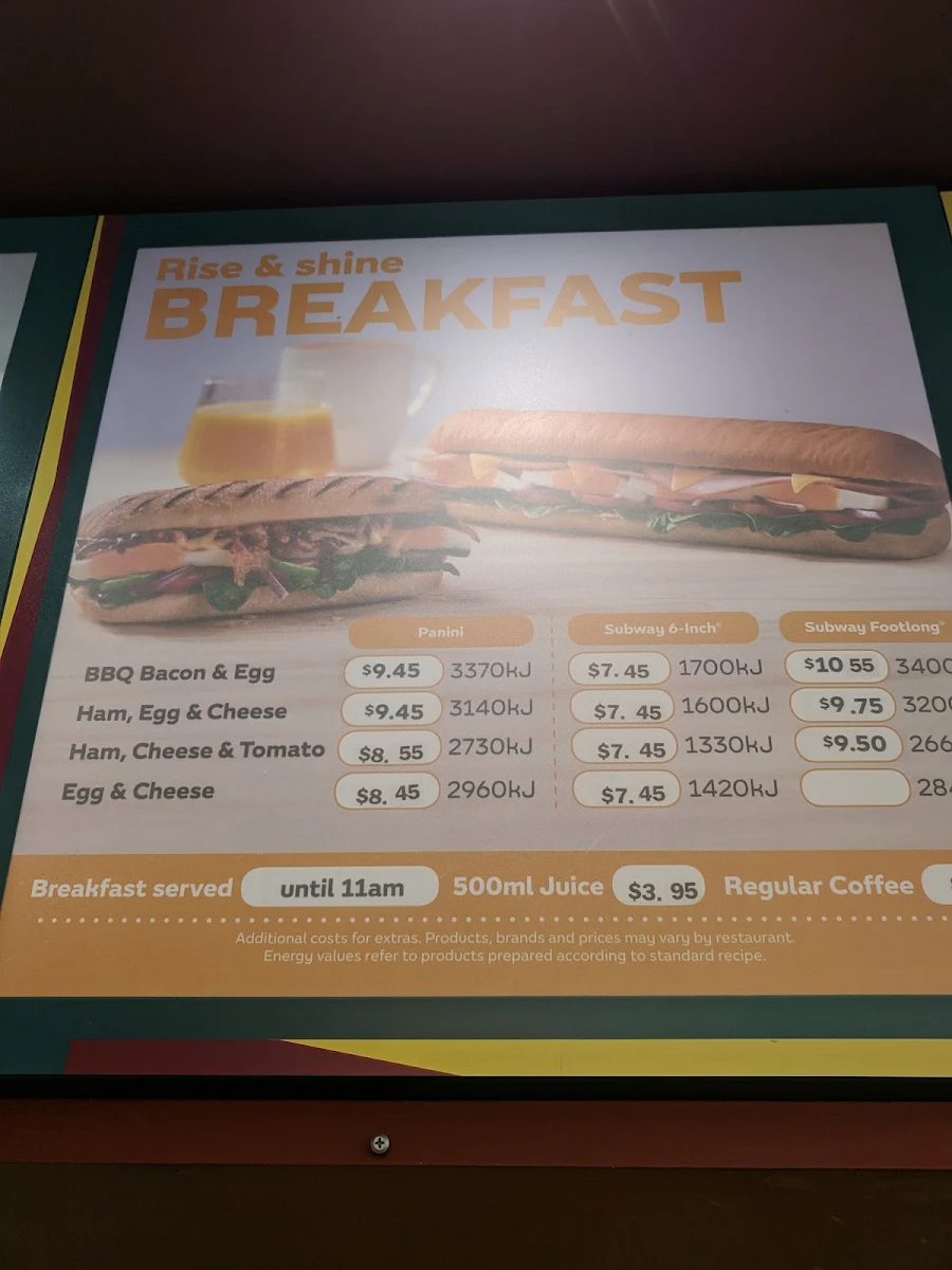 Menu, Subway