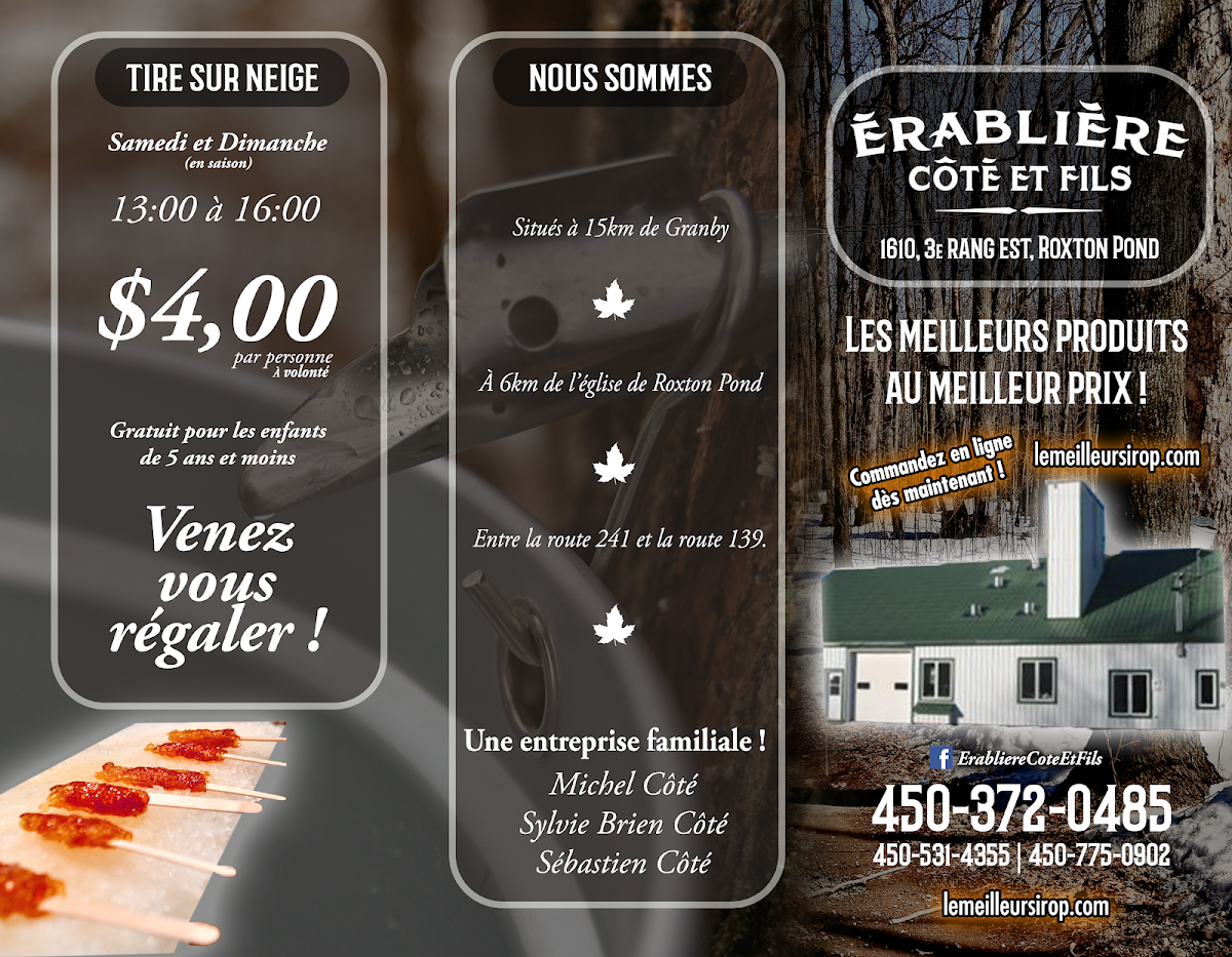 Menu, Érablière Côté & Fils