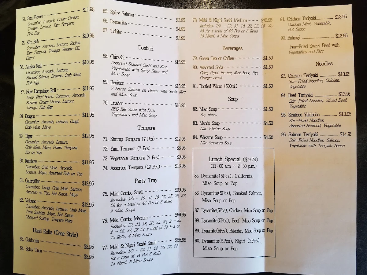 Menu, Sushi Garden